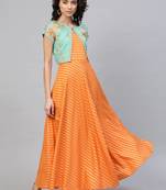 Ahalyaa Orange & Sea Green Striped Maxi Dress with Ethnic Jacket