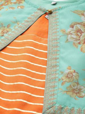 Ahalyaa Orange & Sea Green Striped Maxi Dress with Ethnic Jacket 5