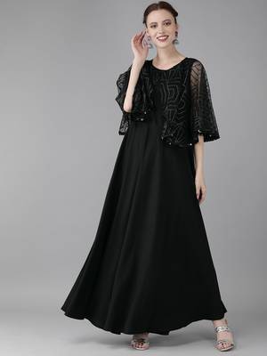Ahalyaa Women Black Solid Maxi Dress With Embellished Detailing 1