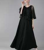 Ahalyaa Women Black Solid Maxi Dress With Embellished Detailing