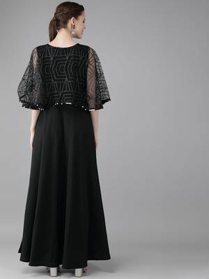 Ahalyaa Women Black Solid Maxi Dress With Embellished Detailing 3