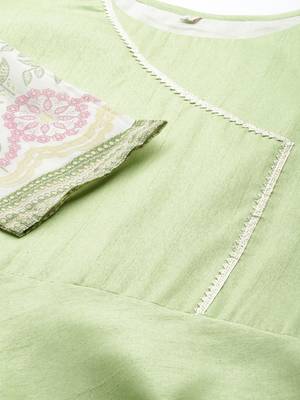 Ahalyaa Women Lime Green & Blue Solid Angrakha Kurta With Screen Printed Dupatta 3