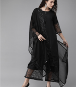 Ahalyaa Women Black Embellished Kurta with Palazzos & Dupatta