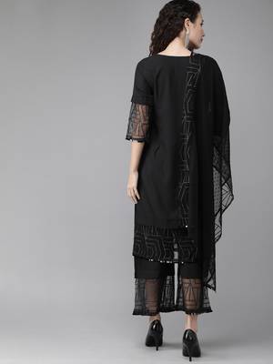 Ahalyaa Women Black Embellished Kurta with Palazzos & Dupatta 3