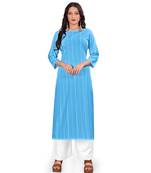 Aqua-blue printed crepe ethnic-kurtis