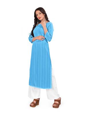 Aqua-blue printed crepe ethnic-kurtis 3
