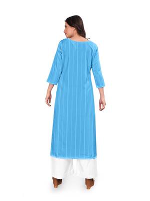 Aqua-blue printed crepe ethnic-kurtis 4