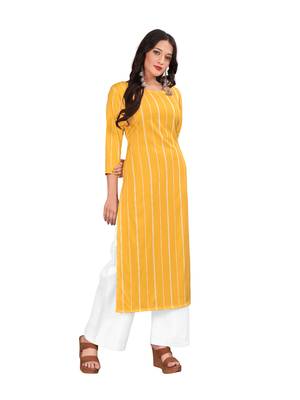 Yellow printed crepe ethnic-kurtis 2
