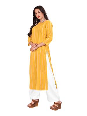 Yellow printed crepe ethnic-kurtis 3
