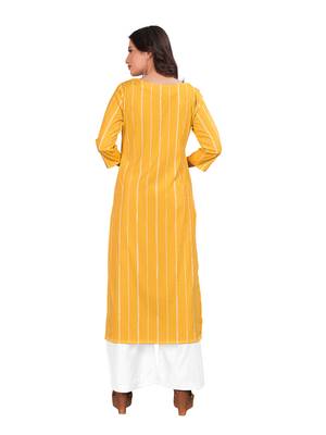 Yellow printed crepe ethnic-kurtis 4