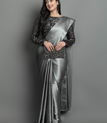 Silver plain silk saree with blouse