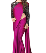 Magenta plain silk saree with blouse