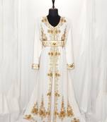 off white luxurious Moroccan Kaftan with Sun-proof hijab.