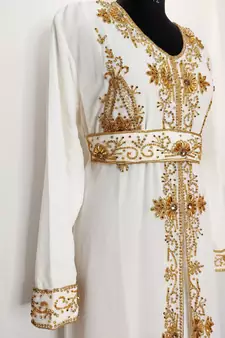off white Moroccan Kaftan with Sun-proof hijab