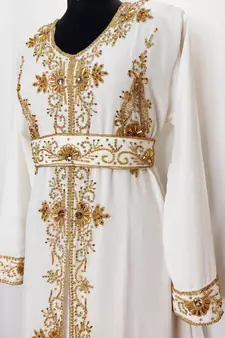 off white Moroccan Kaftan with Sun-proof hijab