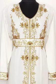 off white Moroccan Kaftan with Sun-proof hijab