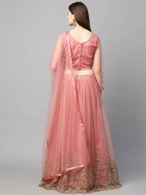 Pink embroidered net semi stitched lehenga 3