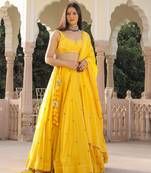 Yellow embroidered cotton stitched lehenga