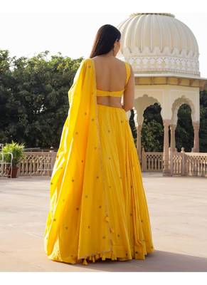 Yellow embroidered cotton stitched lehenga 3