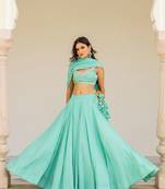 Green embroidered cotton stitched lehenga