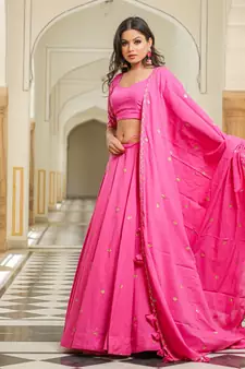 Magenta embroidered cotton stitched lehenga