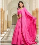 Magenta embroidered cotton stitched lehenga