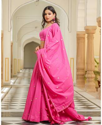 Magenta embroidered cotton stitched lehenga 2