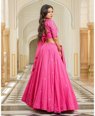 Magenta embroidered cotton stitched lehenga 3