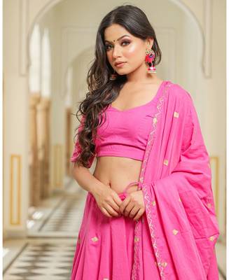 Magenta embroidered cotton stitched lehenga 4