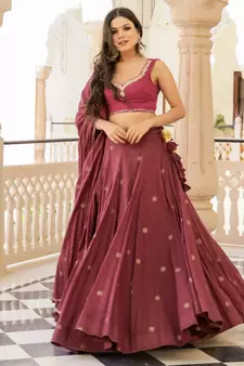 Maroon embroidered cotton stitched lehenga