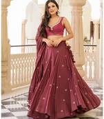 Maroon embroidered cotton stitched lehenga