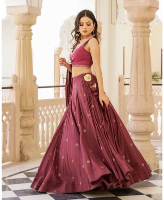 Maroon embroidered cotton stitched lehenga 2