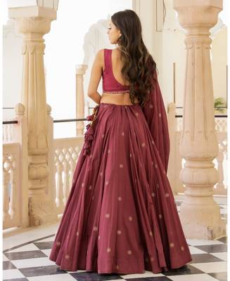 Maroon embroidered cotton stitched lehenga 3