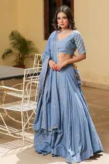 Grey embroidered cotton stitched lehenga