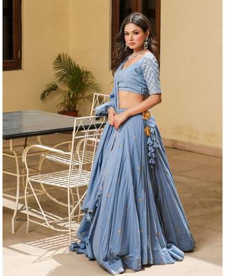 Grey embroidered cotton stitched lehenga 2