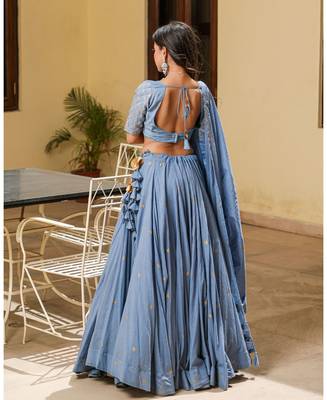 Grey embroidered cotton stitched lehenga 3