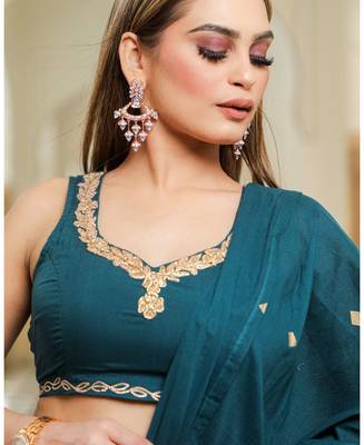 Green embroidered cotton stitched lehenga 4