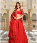 Red embroidered cotton stitched lehenga