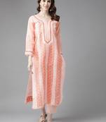 Ada Hand Embroidered Peach Cotton Lucknow Chikan Kurta - A230774