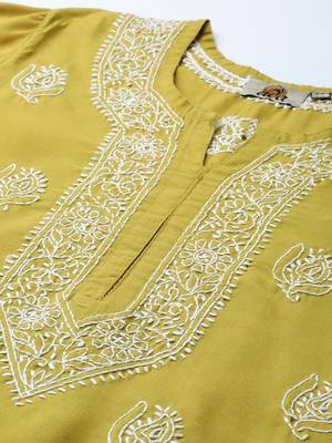 Hand Embroidered Green Cambric Cotton Lucknowi Chikankari Indian Women Short Kurti 5