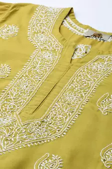 Hand Embroidered Green Cambric Cotton Lucknowi Chikankari Indian Women Short Kurti