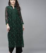 Ada Hand Embroidered Black Georgette Lucknow Chikankari Kurta with Slip - A224003