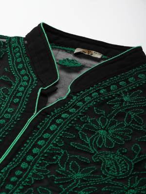 Ada Hand Embroidered Black Georgette Lucknow Chikankari Kurta with Slip - A224003 4