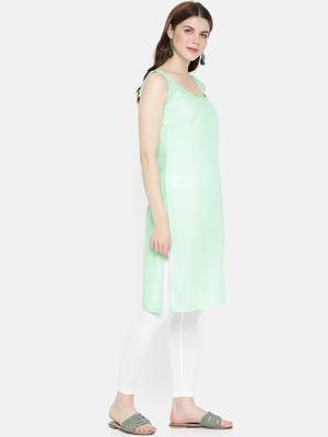 Ada Handmade Sea Green Georgette Lucknowi Chikankari Indian Women Kurta with Slip - A218667 4
