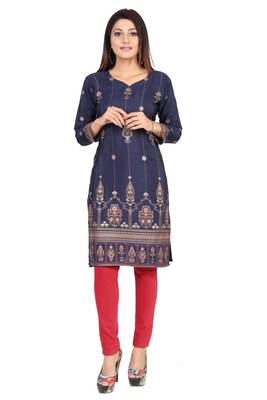 Blue printed silk long-kurtis 1