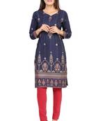 Blue printed silk long-kurtis