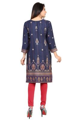 Blue printed silk long-kurtis 2