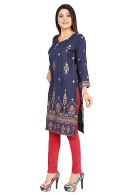 Blue printed silk long-kurtis 3