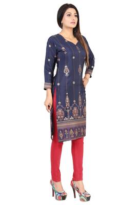 Blue printed silk long-kurtis 4