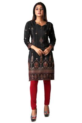 Black printed silk long-kurtis 1